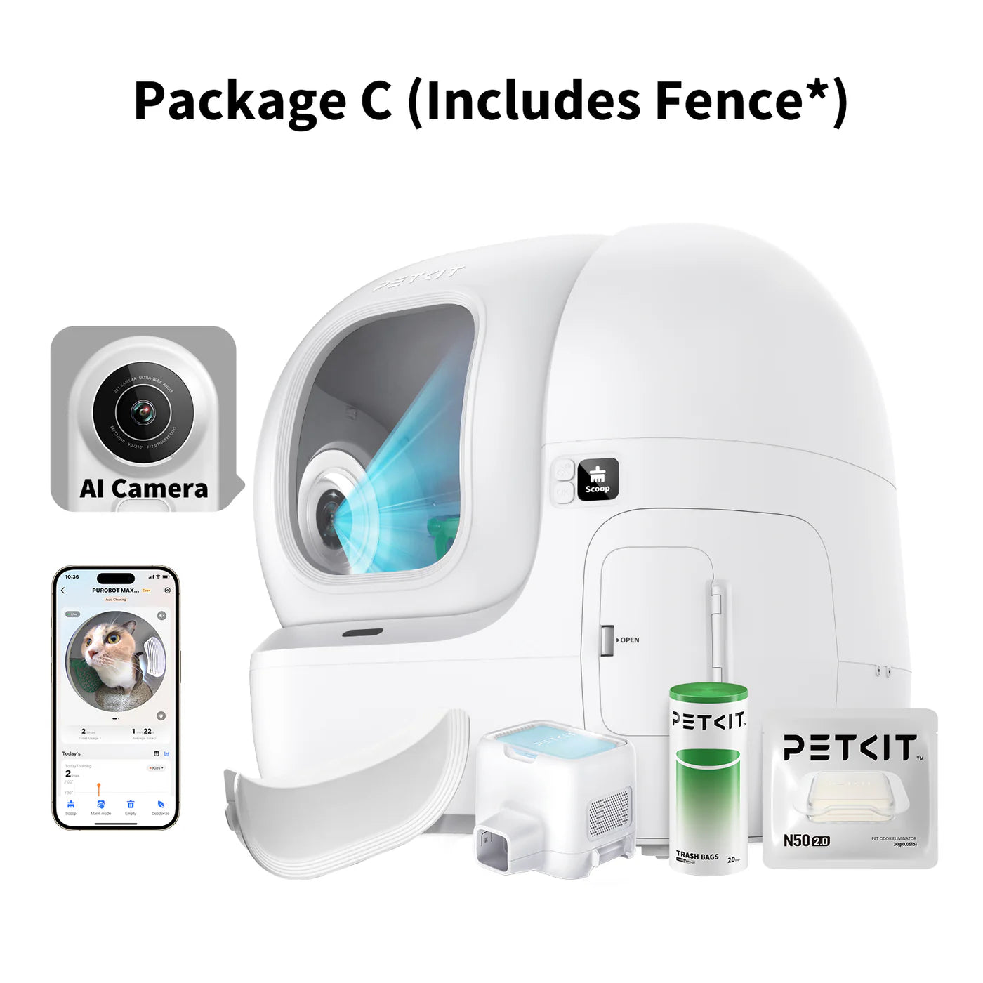 PETKIT PUROBOT MAX Pro Automātiskā Kaķu Tualete – Balta