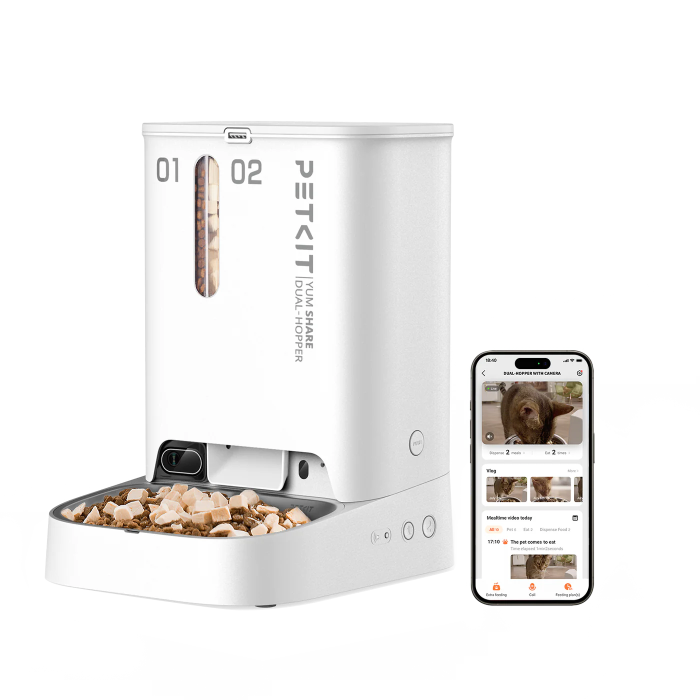 PETKIT YumShare Divkāršās Tvertnes Barotava ar Kameru (P591) – 2+3L, Balta